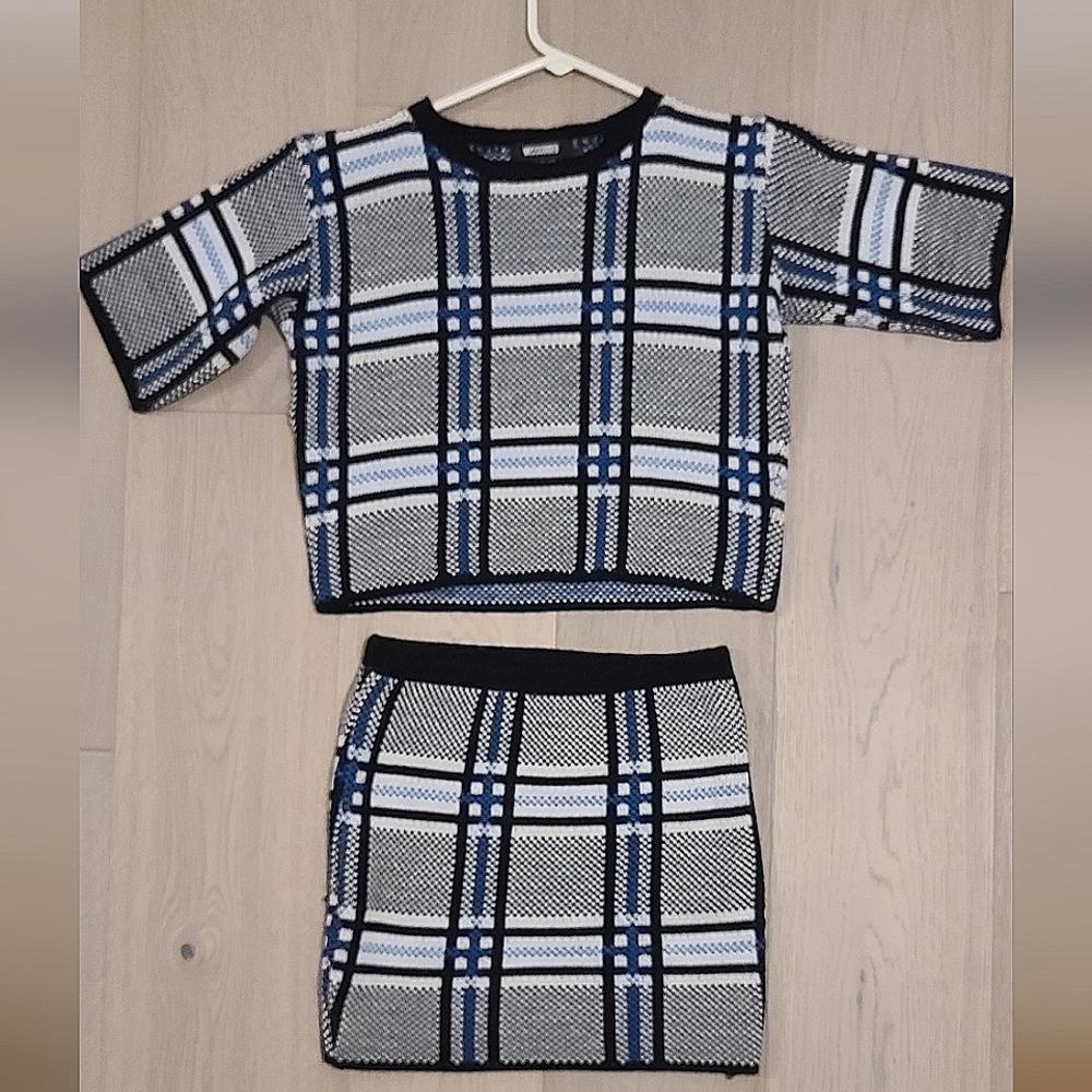 Missguided plaid knit coord set top & mini skirt US 2 Fits S